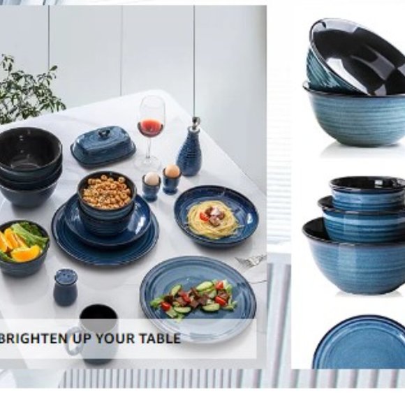 10" Ceramic Dinner Plates - Large Porcelain Dinner Plates - Set of 4 (Blue) - Picture 12 of 13